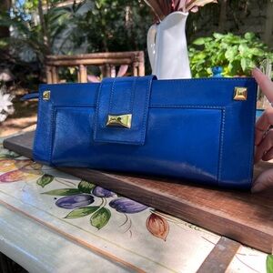 Chic Royal Blue Leather Clutch NWT